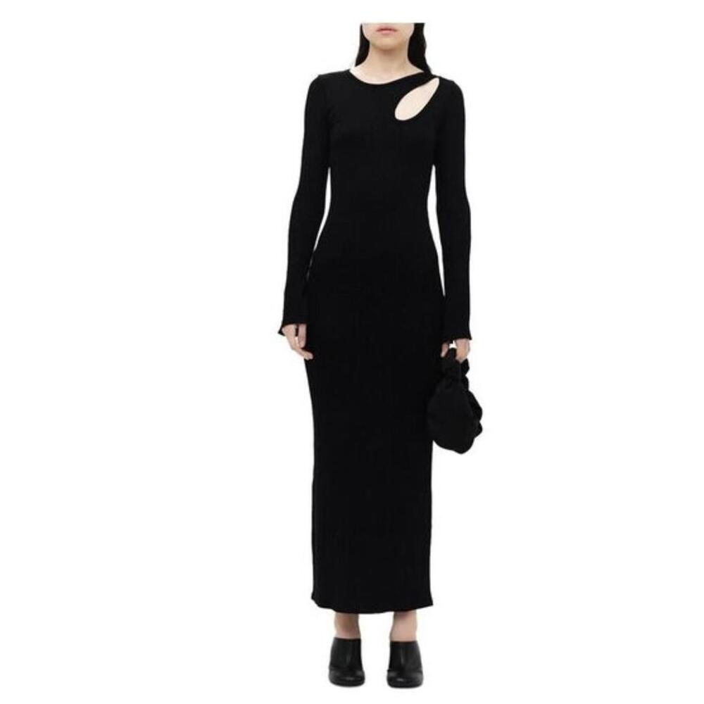 Simon Miller Black Ribbed Long Sleeve Cutout Dress